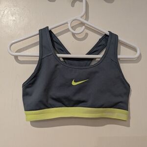 Nike Dri-Fit Racerback Gray and Neon Yellow Sports Bra in Medium